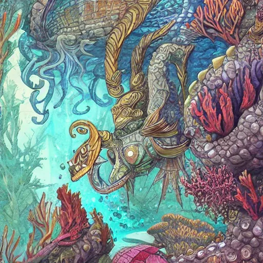 Image similar to underwater scene, d & d style, trending on artstation, colorful, intricate, highly detailed art by aurore folny