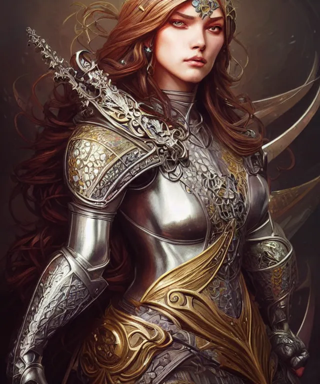 Image similar to Muscular and powerful medieval knight portrait, art nouveau, fantasy, intricate flower designs, elegant, highly detailed, sharp focus, art by Artgerm and Greg Rutkowski