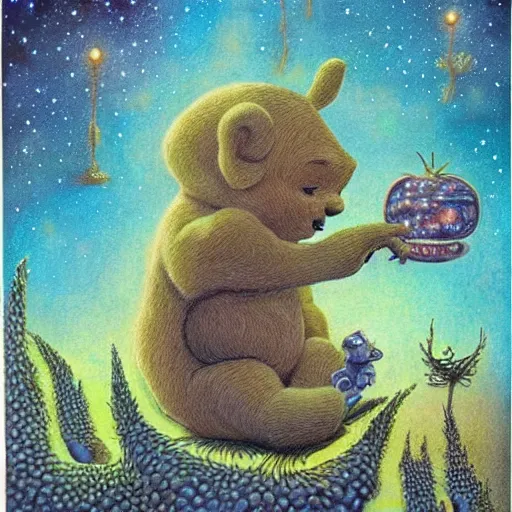 Image similar to alien Winnie the Pooh, artwork by Daniel Merriam,