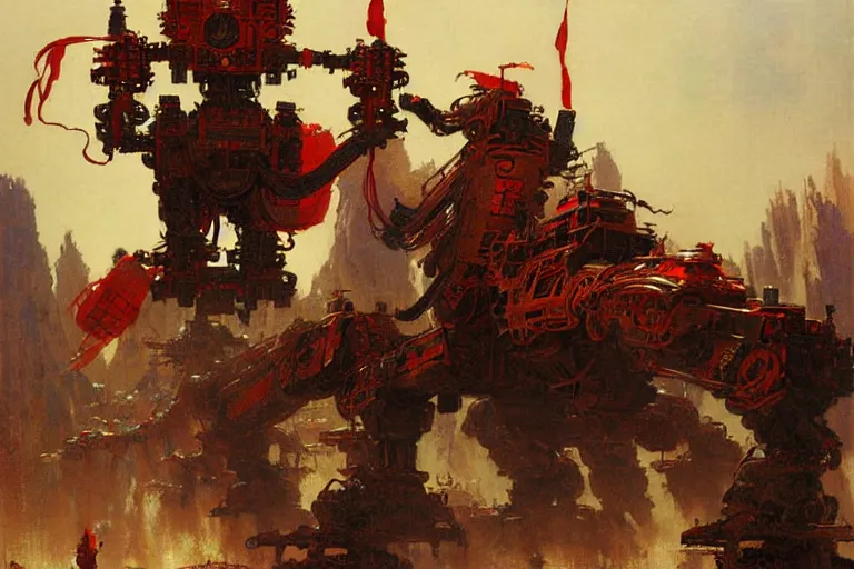 Image similar to wuxia, huge machine robot, painting by gaston bussiere, craig mullins, j. c. leyendecker