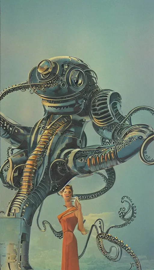 Image similar to 1 9 5 0 s retro future robot android octopus. muted colors. by bruce pennington