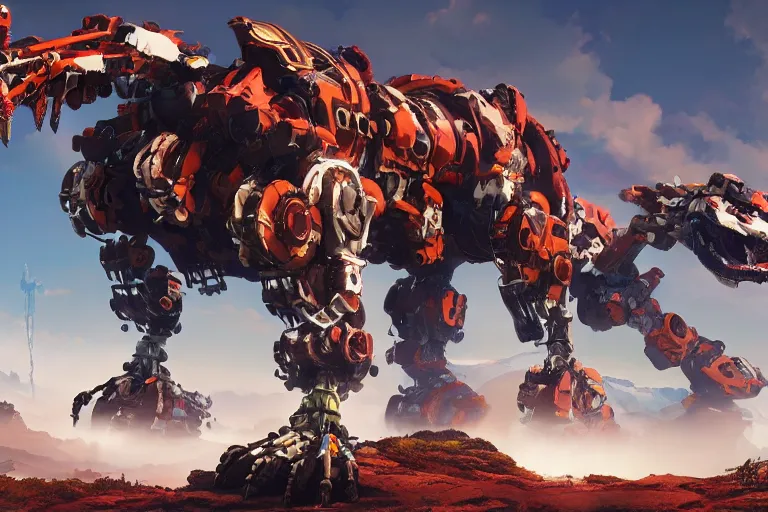 Image similar to scorcher machine mecha animal beast robot of horizon forbidden west horizon zero dawn bioluminiscence global illumination ray tracing hdr fanart arstation by sung choi and eric pfeiffer and gabriel garza and casper konefal