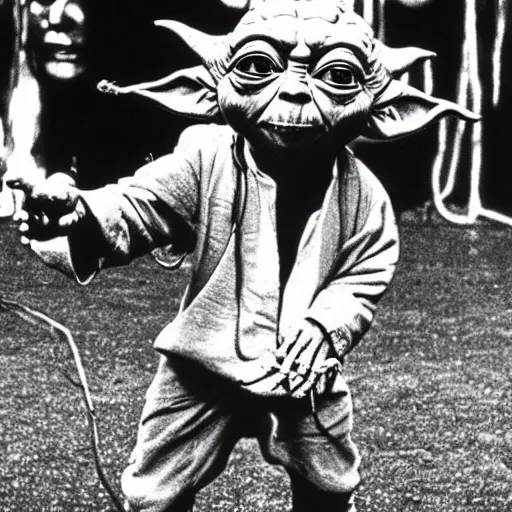 Image similar to yoda performing at woodstock