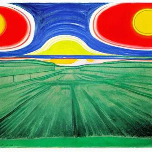 Image similar to sun shining through clouds, Edvard Munch, David Hockney, Takashi Murakami, Minimalist,