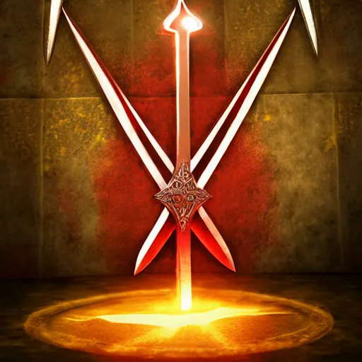 Image similar to red medieval swords symbol, epic legends game icon stylized digital illustration radiating a glowing aura global illumination ray tracing hdr fanart arstation by ian pesty and katarzyna bek - chmiel