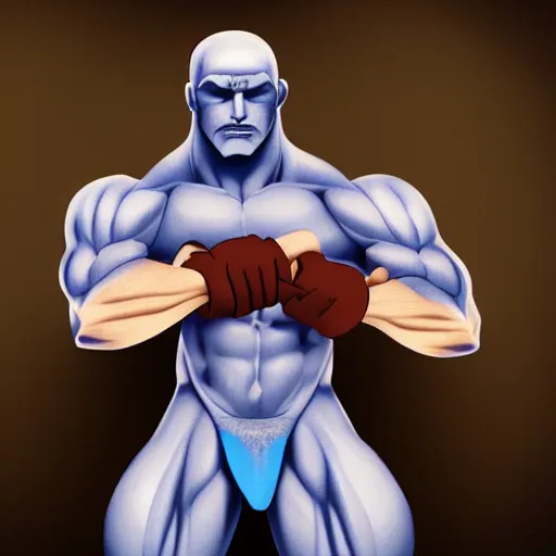 Image similar to blue skinned muscular man, swords in hands, 4 hands, HD, anime,