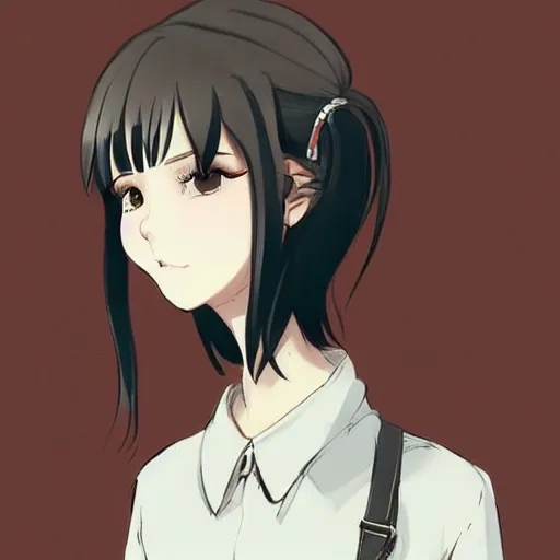 Image similar to portrait of a girl with short brown hair, wearing a white blouse and black choker, smoking a cigarette, drawn by WLOP, by Avetetsuya Studios, attractive character, colored sketch anime manga panel, unsaturated, dull colors, trending on Artstation