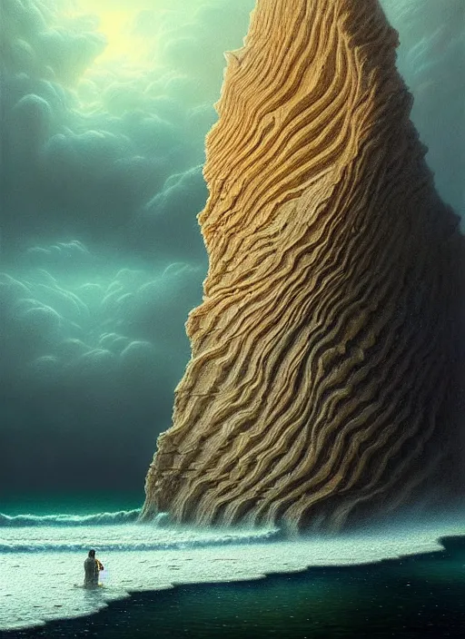 Image similar to A hyper-detailed 3d render like a Oil painting of the Aquatic-Cliffs of the Great-Sand-Sea, surrealism!!!!! surreal concept art, lifelike, dramatic lighting, photorealistic, digital painting, aesthetic, smooth, sharp focus, Artstation HD, by Greg Rutkowski, Chris Tulloch McCabe, Valentina Remenar and Asher Duran,