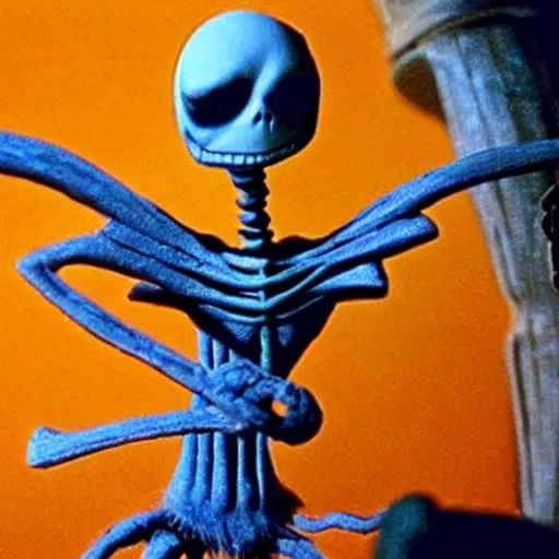 Image similar to skeletor in tim burton ’ s nightmare before christmas, stop motion animation