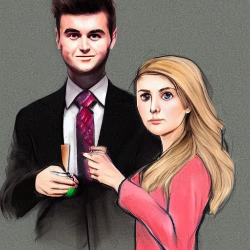 Prompt: sketch of lauren southern and nick fuentes together