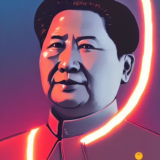 Image similar to cyberpunk mao zedong as the leader of a futuristic communist society, cybernetics, sharp lines, digital, artstation, colored in