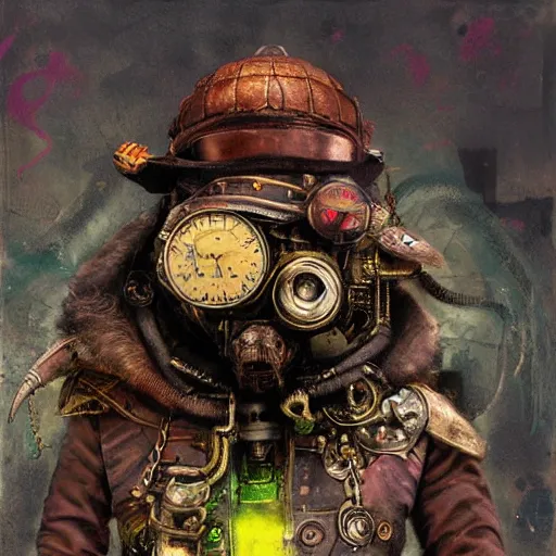 Image similar to steampunk rat, acid, 303, psychedelic, by ruan jia