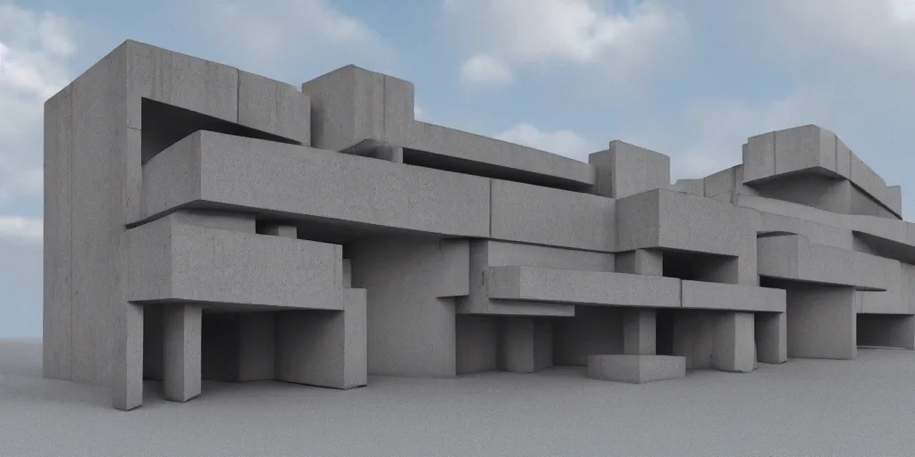 Prompt: 3 d octane model of a brutalism art gallery, highly detailed