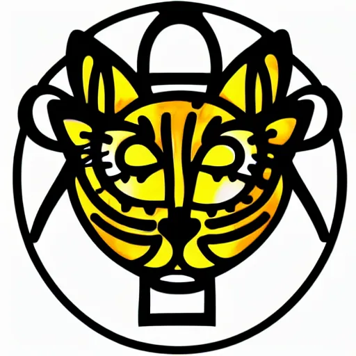 Image similar to tattoo sketch of a cat hugging the sun, on a yellow paper, african ornament, line art, vector