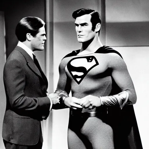 Image similar to superman on the adam west batman tv show, 1 9 6 6, with robin