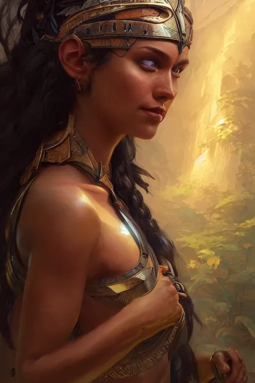 Image similar to goddess of the amazon, highly detailed, digital painting, artstation, concept art, smooth, sharp focus, illustration, unreal engine 5, 8 k, art by artgerm and greg rutkowski and edgar maxence