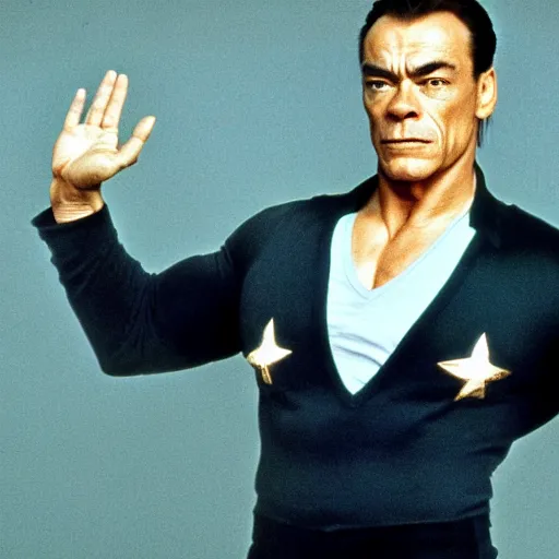 Prompt: jean-claude van Damme saluting