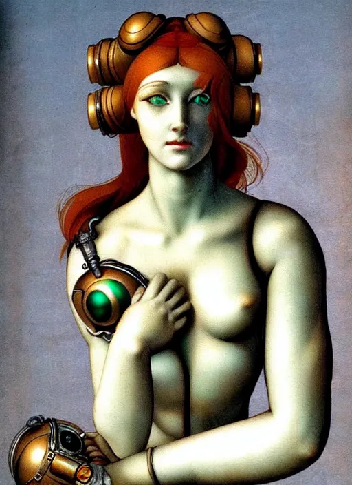 Image similar to image of beautyful female android steampunk by michelangelo,