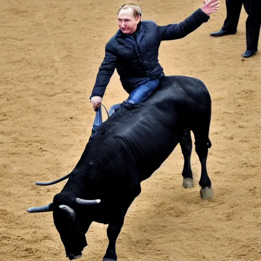 Prompt: vladimir putin riding a bull