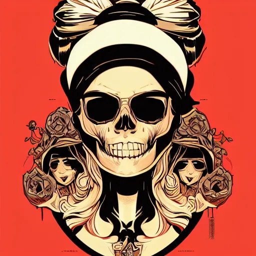 Prompt: portrait skull girl by petros afshar, tom whalen, laurie greasley, jc leyendecker and greg rutkowski