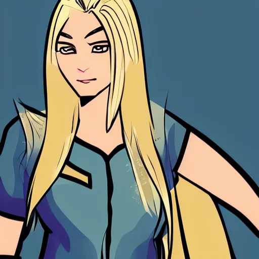 Prompt: blonde girl wearing an decent outfit hero, digital artwork in hero comic art style, shaped details