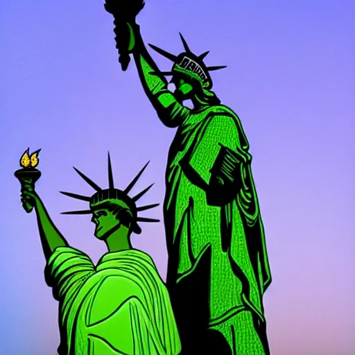 Image similar to lady liberty kissing the green giant