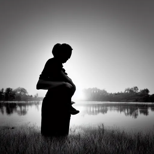 Image similar to mother silhouette, award winning black and white photography