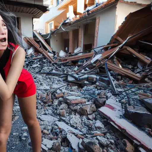 Prompt: a teenage egirl recording during an earthquake, shocked expression, video still, smooth, sharp, high quality, ultra hd, 8 k resolution, high detail