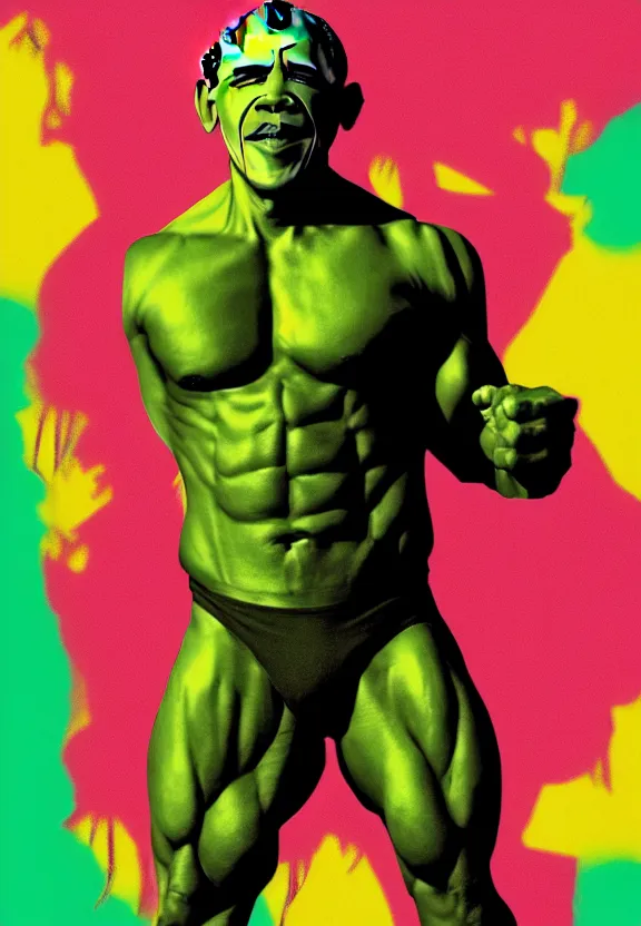 Image similar to Obama Hulk by Beeple with Andy Warhol influence