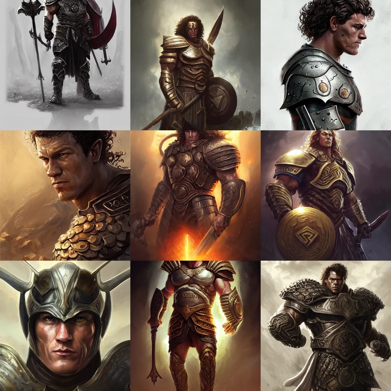 Image similar to ares, john cena, curly hair, hoplite armor, d & d, fantasy, portrait, highly detailed, digital painting, trending on artstation, concept art, sharp focus, illustration, art by artgerm and greg rutkowski and magali villeneuve