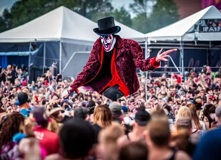 Image similar to photo still of count chocula on stage at vans warped tour!!!!!!!! at age 3 8 years old 3 8 years of age!!!!!!! stage diving into the crowd, 8 k, 8 5 mm f 1. 8, studio lighting, rim light, right side key light