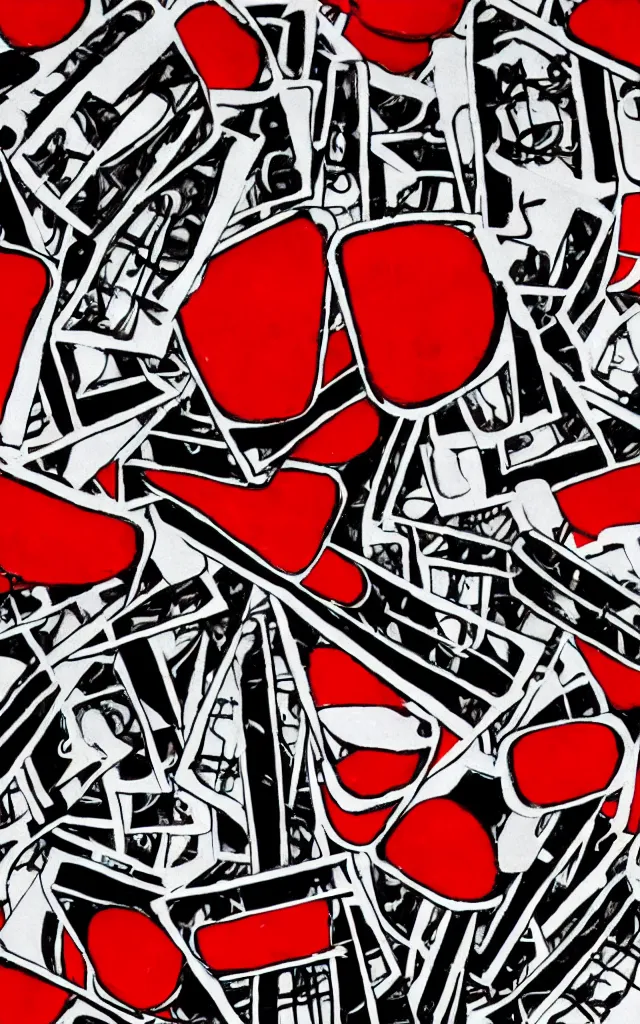 Prompt: a modern art piece in the style of a playing card, black, white, red, high quality, 4k