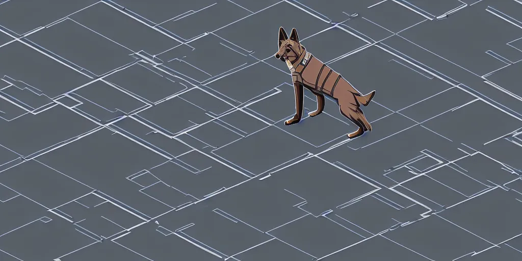 Image similar to Isometric render of a cyberpunk german Shepard made of robot parks, sleek design