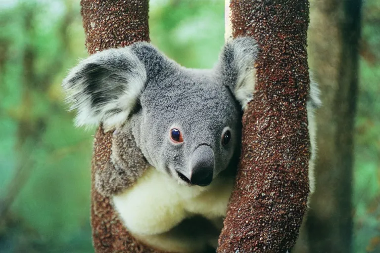 Prompt: a photo of a gravy koala in its natural habitat, kodak ektachrome e 1 0 0 photography