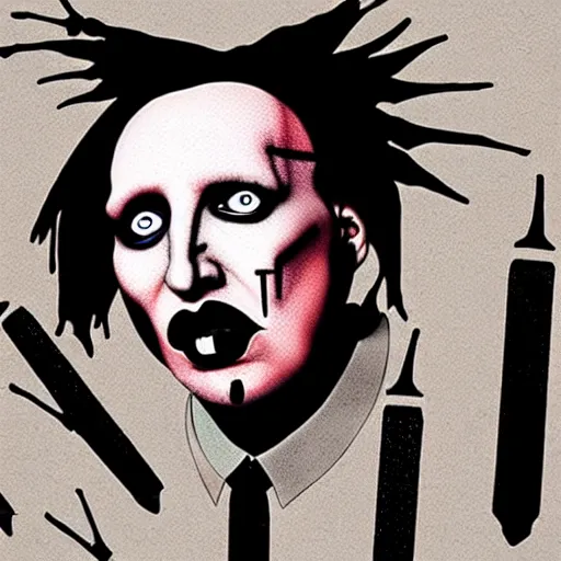 Prompt: graphic illustration, creative design, marilyn manson, biopunk, francis bacon, highly detailed, hunter s thompson