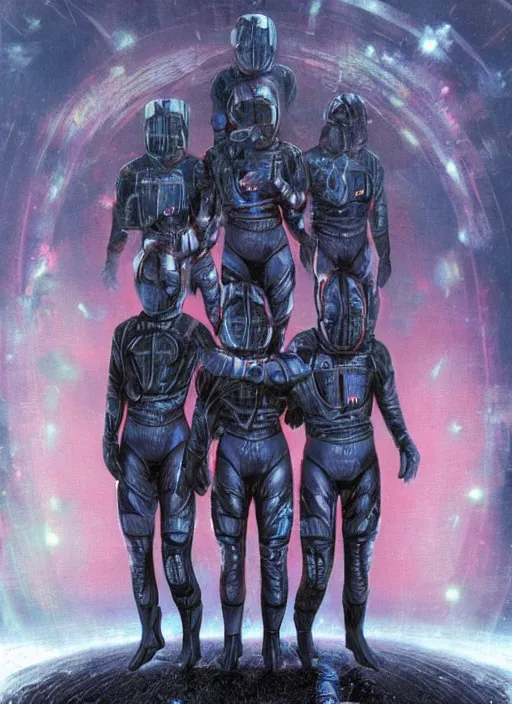 Image similar to astronauts in dark void underwater - complex and hyperdetailed technical suit. reflection and dispersion materials. rays and dispersion of light. volumetric light. f / 3 2. noise film photo. flash photography. ultra realistic, wide angle. poster by wayne barlowe, hajime sorayama aaron horkey, craig mullins