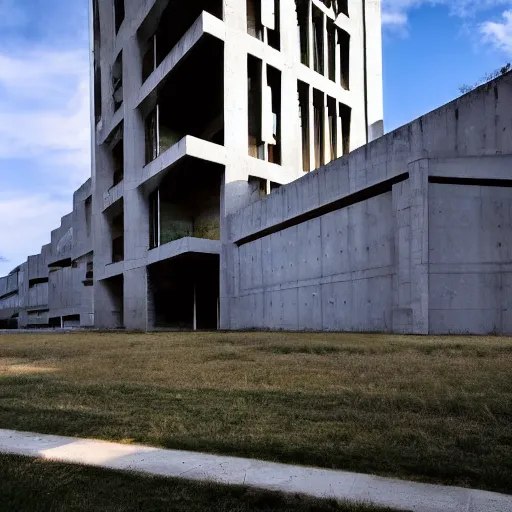 Image similar to sci fi research facility exterior, brutalist architecture, grand scale