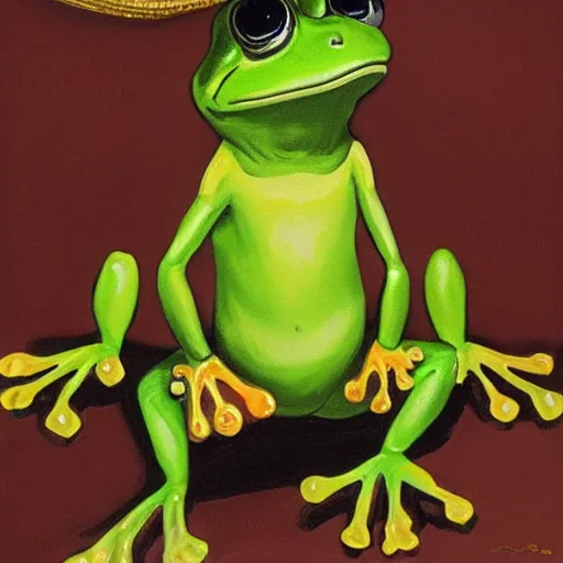 Image similar to a beautiful frog in a 19th century military outfit, oil on canvas. pixar