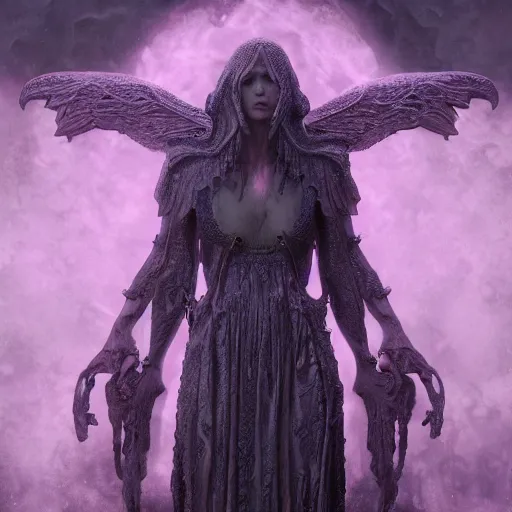 Image similar to priestess of the damned, bella hadid, 8 k resolution, concept art, detailed matte painting, eldritch, unreal engine, gustave dore, detailed painting, maximalist, 4 k, 8 k resolution, 3 d shading, rendered in blender, astral aurora, hyperdetailed, intricate, polished