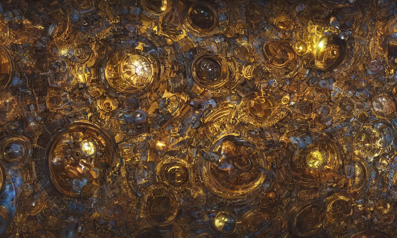 Image similar to steampunk engine laboratory 3 d volume kaleidoscope fractal voronoi metal chakra digital multicolor stylized concept substance natural color scheme, global illumination ray tracing hdr fanart arstation by sung choi and eric pfeiffer and gabriel garza and casper konefal