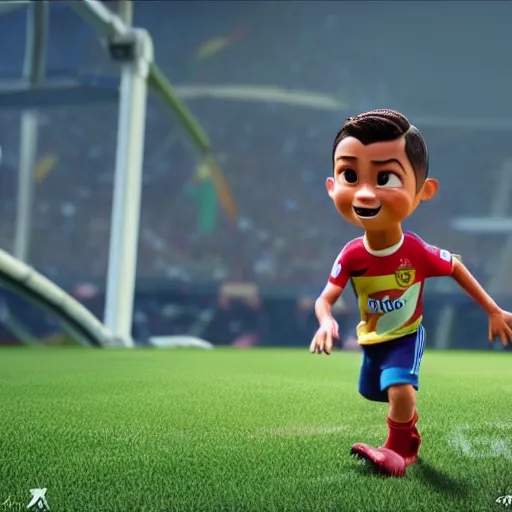 Image similar to cristiano ronaldo as a pixar disney character from up ( 2 0 0 9 ), unreal engine, octane render, 3 d render, photorealistic