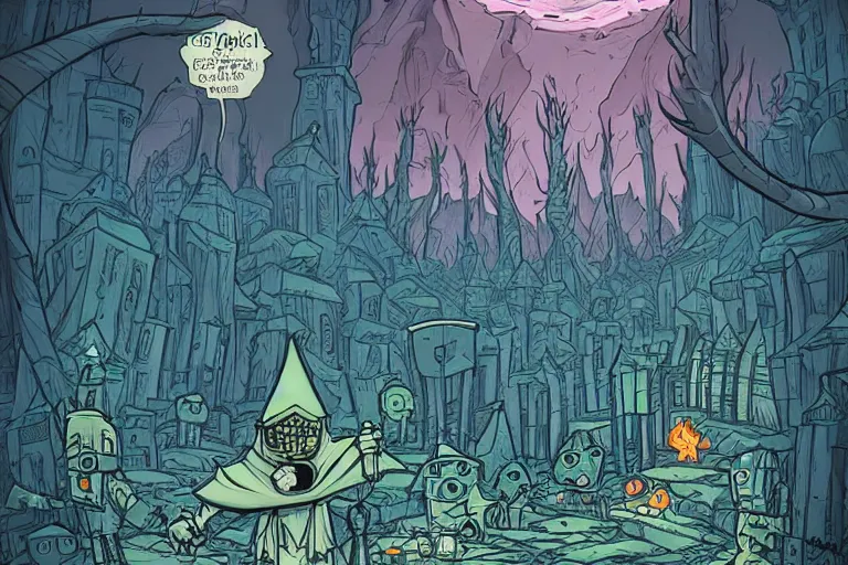 Image similar to a wizard cultist standing in the distance by skottie young,