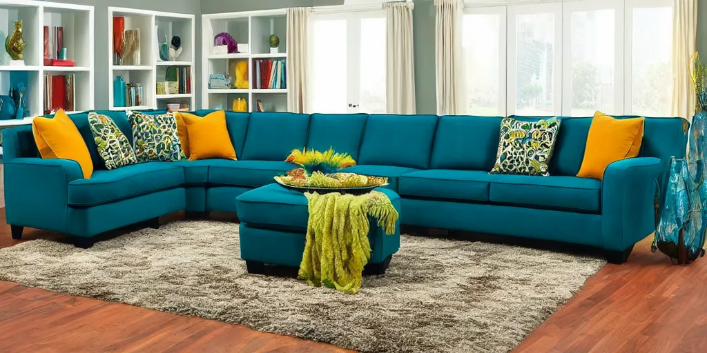 Prompt: beautiful couch in award winning vibrant design, detailed, harmonic colors