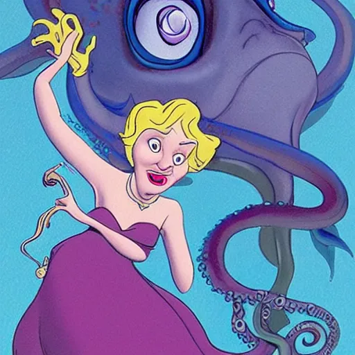 Prompt: ursula the sea witch, boris johnson, ( ( octopus ) ), by glen keane, disney