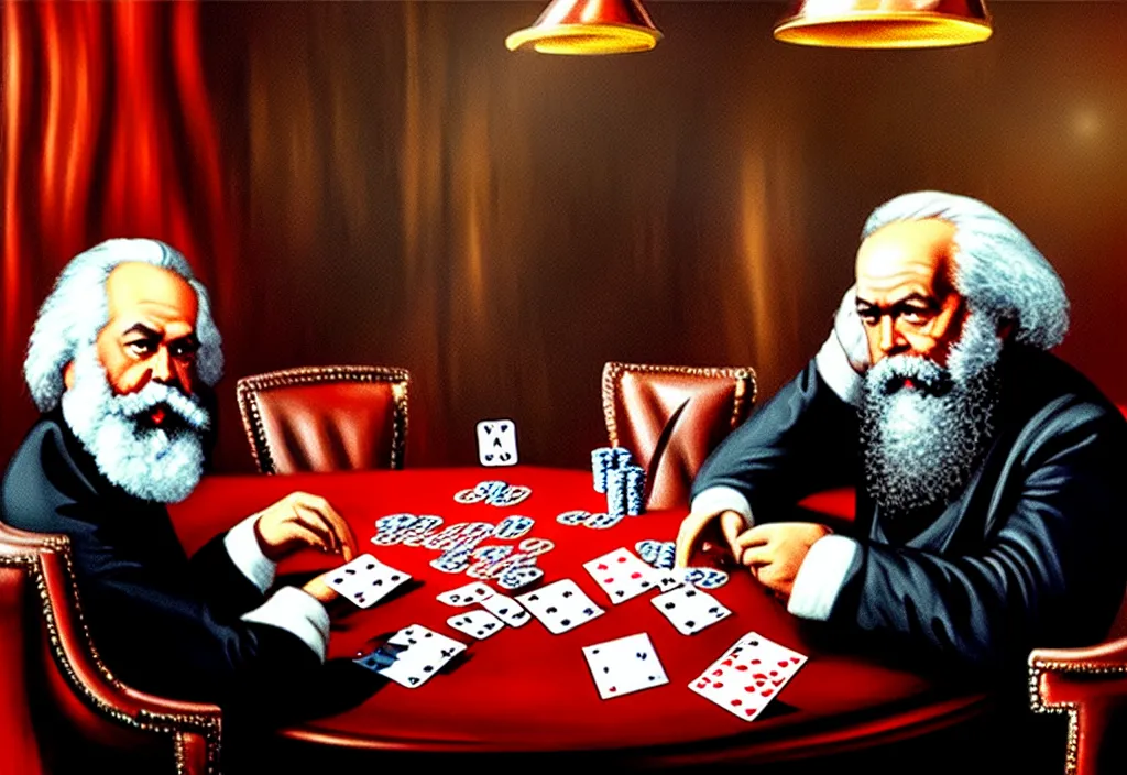 Image similar to Karl Marx playing poker in Las Vegas, ultra HD, studio light, photorealism