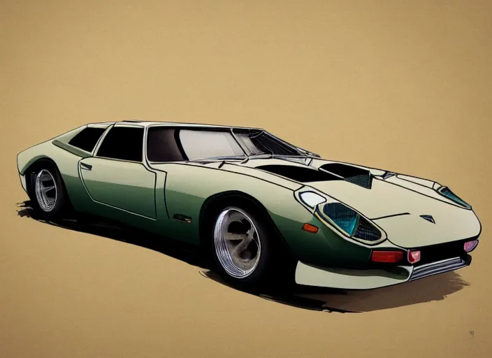 Prompt: a blending, amalgamation and detailed combination of a lamborghini countach, datsun 2 6 0 z and a jaguar e - type, concept art, round headlights, long engine bay, 8 k, highly detailed, trending on art station