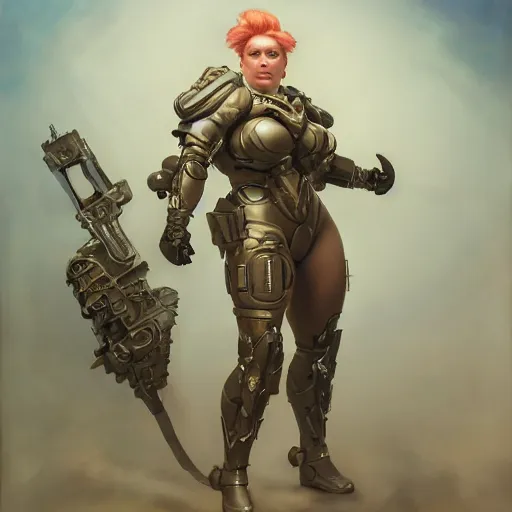 Image similar to portrait of heavy armoured zarya from overwatch in disco elysium, by alexander mcqueen, by roberto ferri, by tom bagshaw, by j. c. leyendecker and klimt, by austin osman spare, highly detailed oil painting, very intricate, cinematic lighting, award - winning, american romanticism, artstation, cgsociety, official art, octane