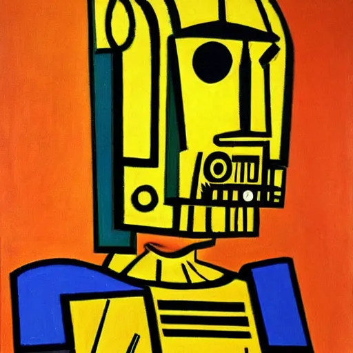 Prompt: painting of c - 3 p 0 by pablo picasso