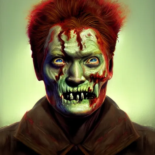 Prompt: color head portrait of conan o'brien as a zombie, 7 days to die zombie, gritty background, fine art, award winning, intricate, elegant, sharp focus, cinematic lighting, digital painting, 8 k concept art, art by michael hussar, art by brom, art by guweiz and z. w. gu, 8 k