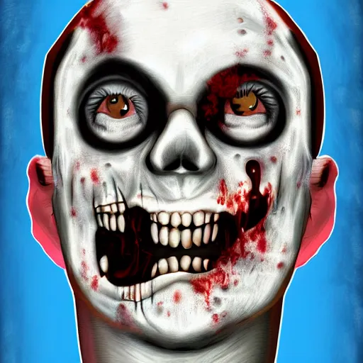 Image similar to smiling zombie portrait, digital art